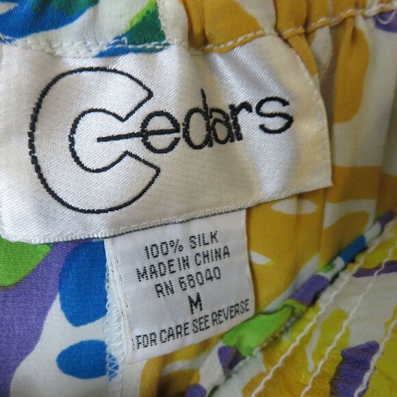 Vintage Silk Sea Shell Pattern Bright Blue Yellow Skirt - Women's M - Picture 4 of 5